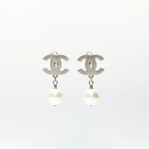 CHANEL A12V 2012 Coco Mark Pearl Earrings, Silver, WS25263